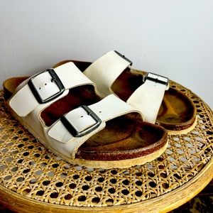 White Birkenstock sandals